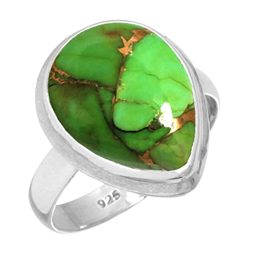 Jeweloporium 925 Silver Ring For Women - Teens Copper Green Turquoise Stone Silver Ring Size 10 Simple Silver Ring Size 10 Gift For Wife On Wedding 925 Silver Jewelry With Gemstone