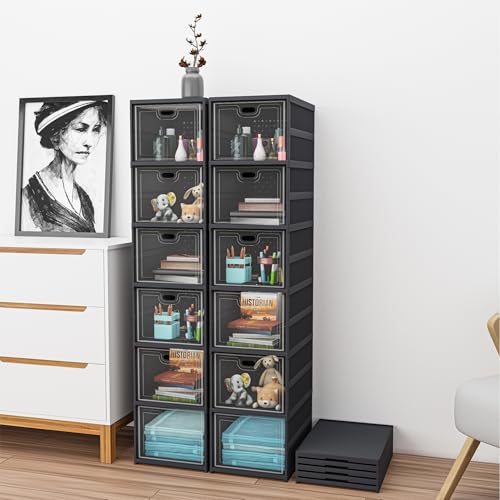 Image of Kuber Industries (Pack of 2) 6-Tier Transparent Plastic Collapsible Space Saving Closet /Cabinet | Makeup Cosmetics, Books & Stationary Organizer Storage Boxes for Home, Office & Hostel Use | Grey