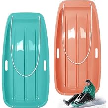 Poen 2 Pcs Plastic Snow Sled 35" Downhill Sprinter Winter Toboggan Sled Board with Pull Rope and Handles Snow Sleds for Kids Adults Downhill Sledding Sleigh Sand Board Sleigh