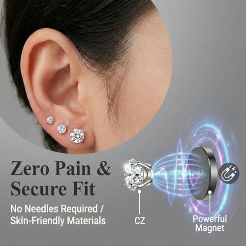 GWEOR 5 Paires Boucle Aimantée Homme, Acier inoxydable Magnétique Boucle d'oreille pour Homme Femme Non-piercing Clip on Clou d'oreille Zircone 4-7mm – vue 4