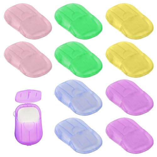 10PCS Soap Sheets, Paper Soap Sheets, Soaps Travel Case, Suitable for Travel, Camping, and Outdoor Use. (Yellow/Purple/Green/Blue/Pink)