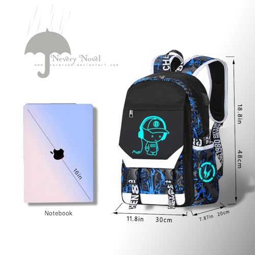Anime Luminous Backpack Waterproof.Cool Backpacks15.6 in Large capacity Laptopeight Backpack.with USBChargingHeadphones Port.Luminous Backpack.Security Lock3