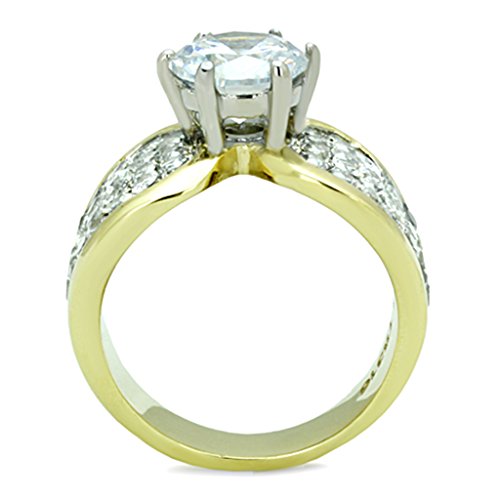 Marimor Jewelry 2.94 Carat Zirconia Stainless Steel Two Toned Ion Plated Engagement Ring Sizes 5-103
