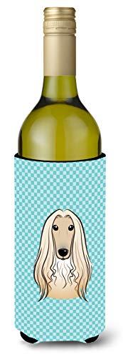Caroline's Treasures BB1182LITERK Checkerboard Blue Afghan Hound Wine Bottle Hugger Bottle Cooler Sleeve Hugger Machine Washable Collapsible Insulator Beverage Insulated Holder