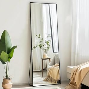 Full Length Mirror, Full Body Mirror with Aluminum Metal Frame, Standing Mirrors for Bedroom, Livingroom, Cloakroom, Hallway, Home Décor. (56×16 inch, Black)