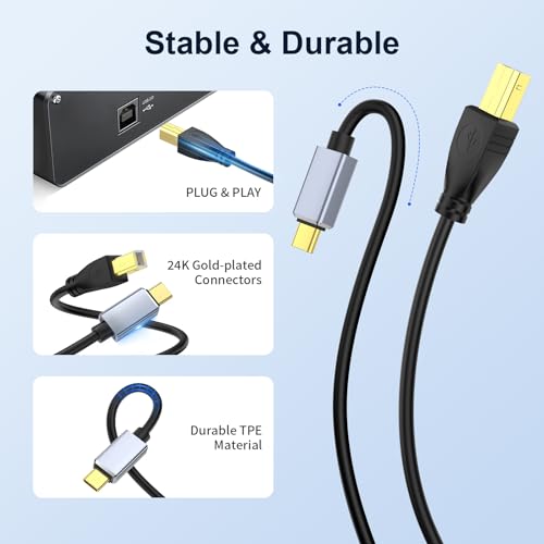 meloaudio usb c midi cable type c to usb 20 midi interface cable for midi controller keyboard audio interface for ipad samsung laptop macbook 5ft usb b to usb c printer cable black