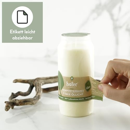 10er Set HOFER NATUR kompostierbares Öl-Licht | bis 7 Tage lange Brenndauer | Grablicht weiß mit biologisch abbaubarer Hülle | Friedhofskerzen | Trauerlicht für Grablaternen und Grablampen