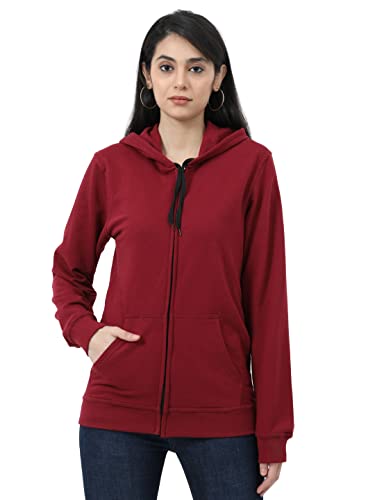 Image of Wafaa Women's Cotton Plain Hooded Neck Full Zipper Sweatshirt Hoodies with Kangaroo Pocket