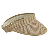 Women Straw-Sun-Hat Roll-up Foldable Summer UV Protection Beach Ponytail Hats UPF 50+ Straw-Visor Hat (Khaki)