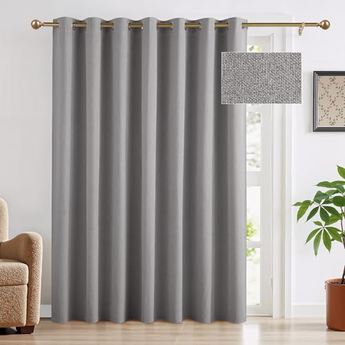 RYB HOME Grey 100% Blackout Linen Sliding Glass Door Curtains for Bedroom