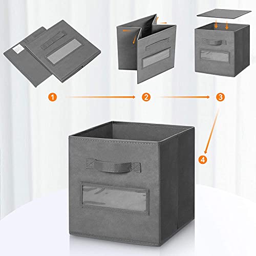 Artsdi 13X13 Inch Cube Storage Bins(Set Of 8)-Basket Bins With 8 Labels Window Cards & A Pen - Collapsible Storage Organizer Boxes Cube For Nursery Home & Office-Gray #TOP3