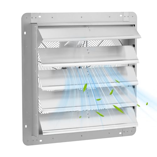 Garvee 24 In Shutter Exhaust Fan, Wall Mounted Shutter Exhaust Fan Aluminum, 3500 CFM High Speed Louvered Vent Fan with Automatic Shutter for Garage,