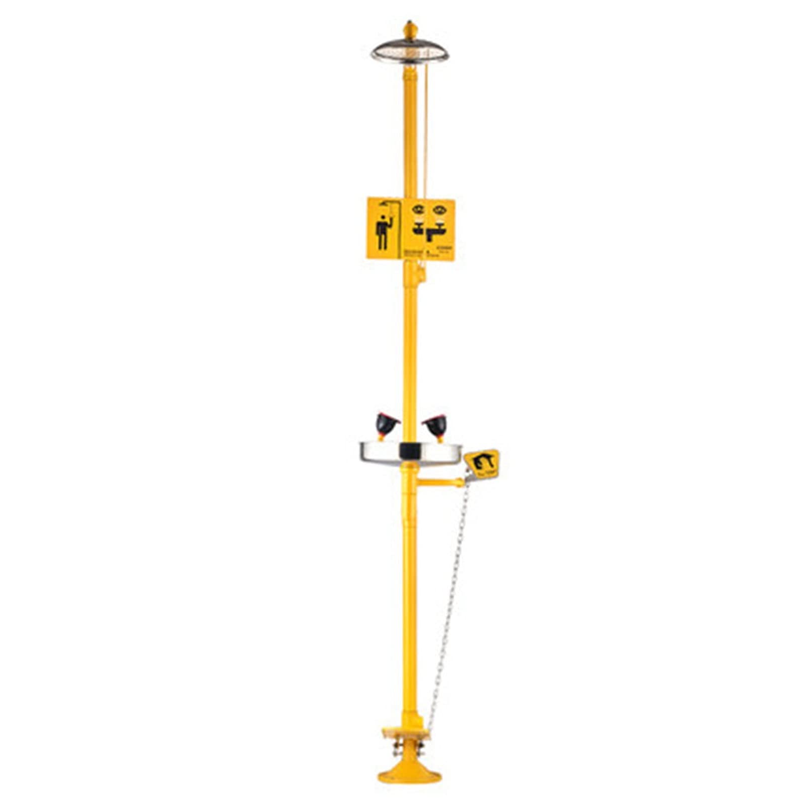 Estación lavaojos de Emergencia de Acero Inoxidable con Revestimiento ABS, Ducha combinada con lavaojos y Control Dual Manual y de pie (Amarilla)