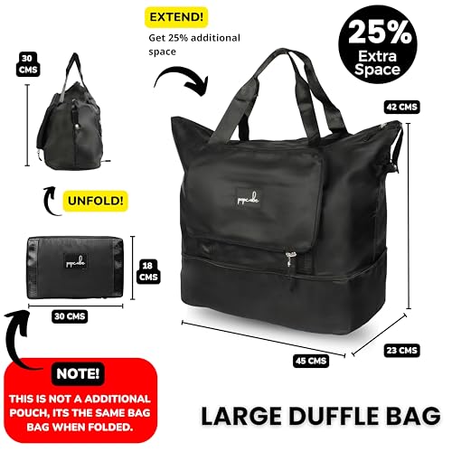 Image of Premium Foldable Duffle Bag for Travel for Women-Folding Bags for Travelling-Travel Bag for Women-Multipurpose Foldable Bags for Travelling. (Style 1, Black)