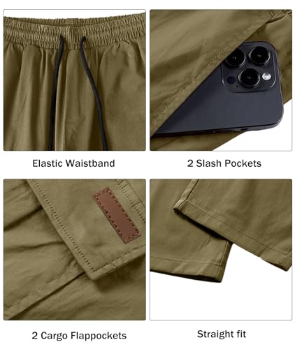Comdecevis Men's Casual Cargo Pants Workout Joggers Stretch Sweatpants Hiking Drawstring Tactical Pants with Multi Pockets Olive — view 5
