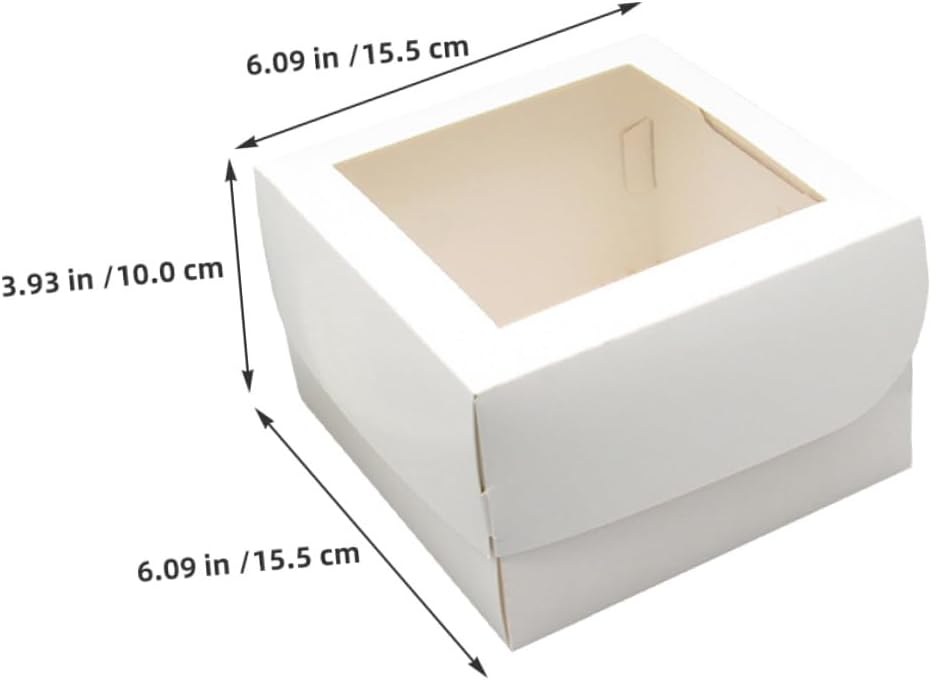 YARNOW Small Cake Packaging Box with Window 4 Inch White Food-grade 350gsm Cardboard Pastry Container with Paper Tray for Cupcake Carrier and Dessert Takeout, 25pcs