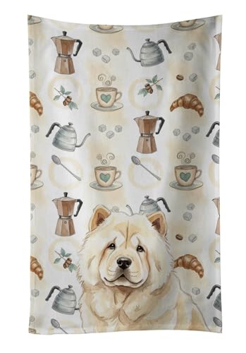 Caroline's Treasures Cream Chow Chow Coffee Bar Kitchen Towel Velour Plush Front and Cotton Loop Back Machine Washable