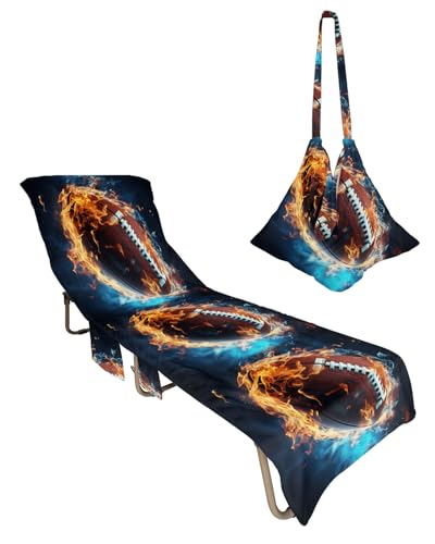 Rugby Beach Lounge Chair Towel Cover, Soft Chaise Lounge Towel with Side Pockets Patio Pool Chairs Cover for Beach/Pool Sunbathing 29x85 Football Flame Modern Abstract Art