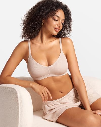 Image of Natrelax Modal Ribbed V Neck Bralette | Semi Sheer Fabric, Wireless Unlined, Double Layers, Adjustable Straps, No Underwire, Comfort Soft, Bras for Women