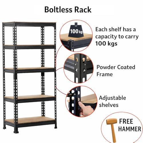 Image of ARLAVYA | 1 Year Warranty | 6 Tier Heavy Duty Boltless Storage Rack (60x24x12 inches) Adjustable Metal Shelving Unit,100kg Load Capacity per Shelf, Multipurpose Storage Rack for Home (Black,DIY)