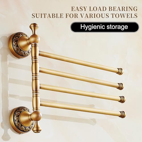 Image of Wall Mounted Bathroom Folding Towel Rack, 4 Towel Bars Antique Brass Pattern Carving,Brushed Bronze