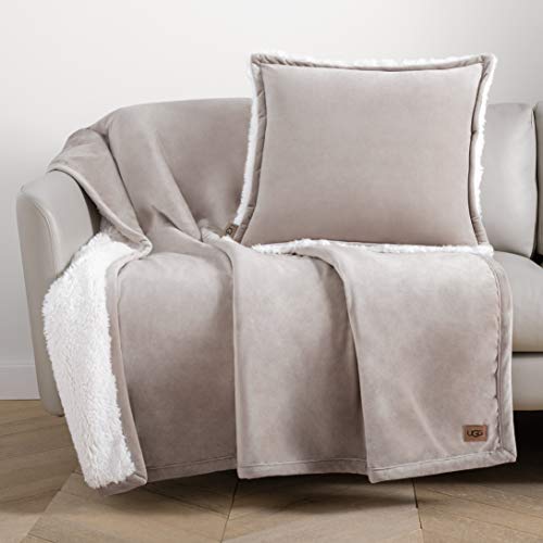 Ugg 01464 Bliss Sherpa Fully Reversible Throw Blanket For Bed Or Couch Easy Care Soft Plush Machine Washable Luxury Oversized Accent Blankets, 70 X 50-Inch, Oyster #TOP5