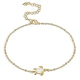 Lit Wall Sea Turtle Anklet for Women - 18K Gold Plated Adjustable Opal Beach Anklet