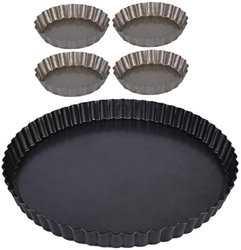Tart Pan, Removable Bottom Quiche Pan Includes A 9.5 Inch Tart Pan And Four 3.5-Inch Tart Pans. Carbon Steel Material With Non-Stick Coating, Suitable For Kitchen Cooking And Baking. (5 Packs)