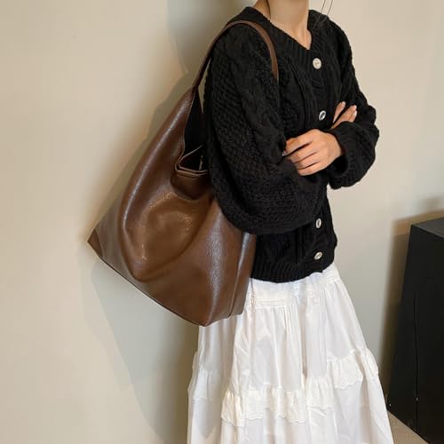 TIAASTAP Groß Handtasche für Damen Weiche Leder Tote Bag Shopper Tasche Damen Schultertasche Hobo Bag Shoulder Bag Uni Tasche Beuteltasche Tragetasche Umhängetasche mit klein Geldbörse