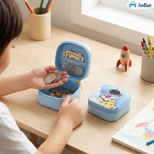 Image of FunBlast Space Coin Pouch for Kids - Cute Cartoon Design Mini Purse, Multipurpose Coins Pouch, Small Zipper Wallet for Kids & Girls, Kawaii Coin Bag (Multicolor)