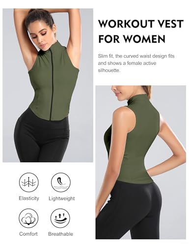 Image of Flygo Women's Full Zip Sleeveless Workout Yoga Active Jacket Vest Golf Shirts