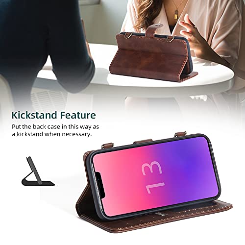 Ysw For Iphone 13 Mini Wallet Case, Multi-Function Zipper Leather Magnetic Pocket Wallet Case With Card Slot Holder, Detachable Flip Protective Cover With Crossbody Shoulder Strap (Brown) #TOP5