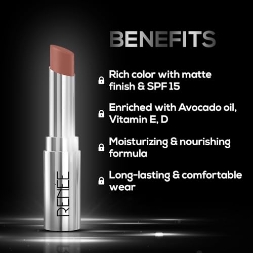 Image of RENEE Matte Lock Lipstick - Jazz, Moisturizing, Long Lasting & Weightless Formula, Intense Color Pay Off with Ultra-Matte Finish, Enriched with Avocado oil, Vitamin E, D & Beta-Carotene, 3.5 Gm