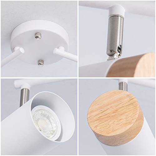 4-Light Track Lighting Kit, Flexible Spotlight, White Led Track Light with Metal and Natural Shade for Kitchen, Living Room, Bedroom, Bulb Not Included [Energy Class A+++]