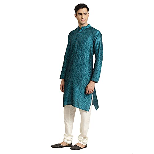 Image of SOJANYA (Since 1958, Men's Silk Blend Grey Kurta Pyjama & Silk Blend Jacket Combo