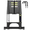 Telescoping Ladder, 14.5 FT Aluminum Lightweight Extension Ladder with Triangle Stabilizers and Hook, Heavy Duty 330lbs Max Capacity, Multi-Purpose Collapsible Ladder for Home Indoor and Outdoor Work