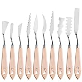 FOCMKEAS 10 Pcs Palette Knife, Stainless Steel Painting Knife Set, Oil Paint Metal Knives Art Spatula, Pallet Painting Knives with Basswood Handle for Oil, Acrylic and Canvas Drawing
