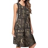 Choregon Womens Summer Dresses Ancient Egyptian Ankh Eye of Horus Hieroglyphs Sundress Sleeveless Halter Neck Floral Print Casual Soft Pleated for Girl, Small, White 0