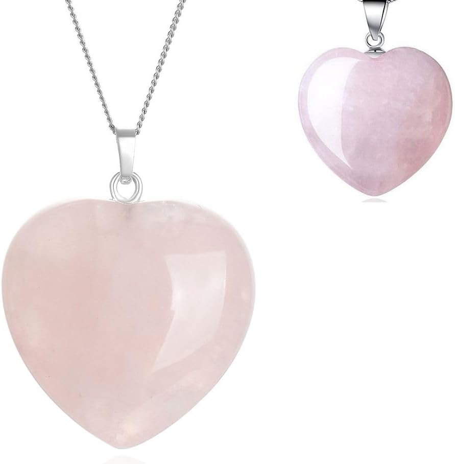 Forever Love 1pc Real Sterling Silver Pink Rose Quartz Gemstone Large Heart Drop Pendant Necklace 18 inch Healing Crystal Chakras Stone Jewelry Gift NK18-17
