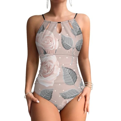 Maillot de bain une pièce femme Rose Rose monokini beachwear swimsuit confortable taille haute