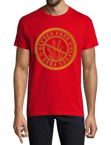 T-shirt sans gluten coton rouge homme col rond mode décontractée