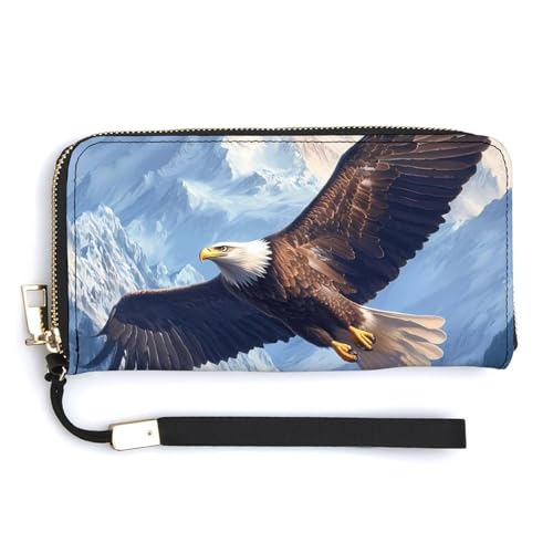 Flying E-agle Leather Wallet Fashion Purse Long Pouch with Wrist Strap for Men Women