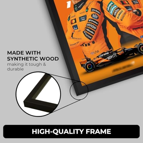Image of Lando Norris & Oscar Piastri Poster | Framed McLaren F1 Car A4 Sized (31 x 23 cm) | Lando & Oscar F1 Poster | McLaren Car Posters for Wall, Gift for Boys, Formula 1 Frames | Formula 1 Frame (F 130)