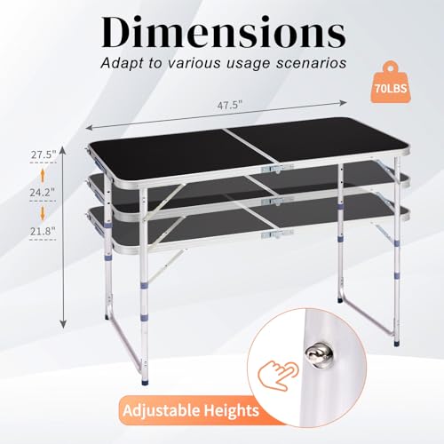 Mesa de Camping Plegable Portátil de 4 Pies Negra GODECOR miniatura 3