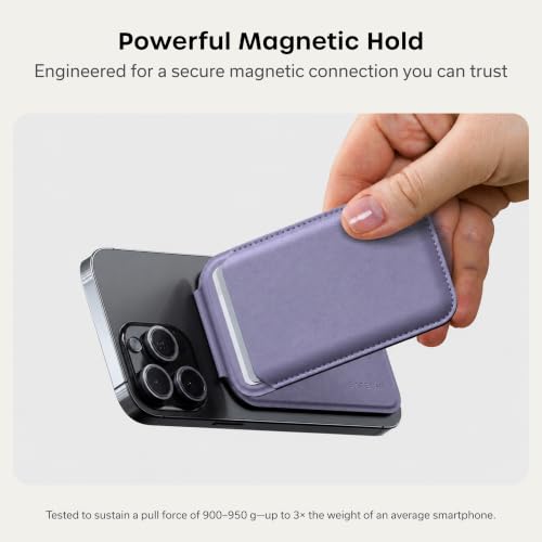 Image of Satechi Magnetic Magsafe Wallet, Double Flap Stand Card Holder, 4 Slots with Front NFC Pass-Through, Adjustable Phone Attachment for iPhone 17 /16 /15 /14 /13 /12, Travel Accessory - Purple
