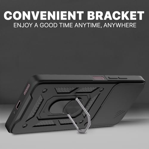 Image of Pikkme D10 Tough Armor Bumper Case | 360 Protection Case | Sliding Camera Shield Cover & Ring Holder Stand Back Cover for Redmi 13 5G / Poco M6 Plus 5G (Black)