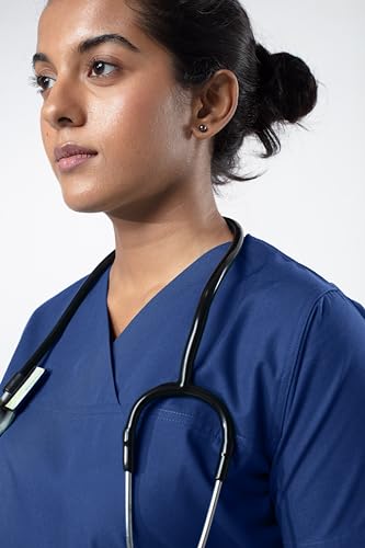 Image of Uniform Craft Women's 4 Pocket Scrub Suit Set | Medical Uniform | Cross V-Neck Poly Cotton | Short Sleeve Hospital Wear | Ideal for Doctors & Nurses (Bright Blue, L)