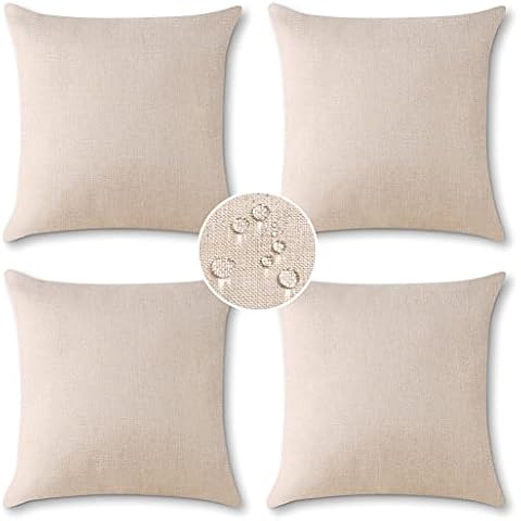 OTOSTAR Set mit 4 wasserdichten Wurfkissenbezügen für den Außenbereich, Garten, dekorative Kissenbezüge, Outdoor-Kissenbezüge, Terrasse, quadratisch, Kissenbezug, Heimdekoration, 45.7x45.7 cm (Beige) Cover