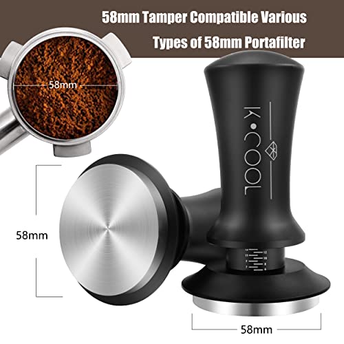 K Cool 58Mm Espresso Tamper, Premium Barista Tools Coffee Tamper With Spring Loaded, Stainless Steel Base Tamper Compatible With Espresso Machine Rancilio, Gaggia Bottomless Portafilter (58Mm, Black) #TOP6