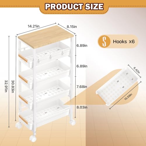 Image of SUNALLY Slim Storage Cart with Wheels, Narrow Kitchen Rolling Cart, White